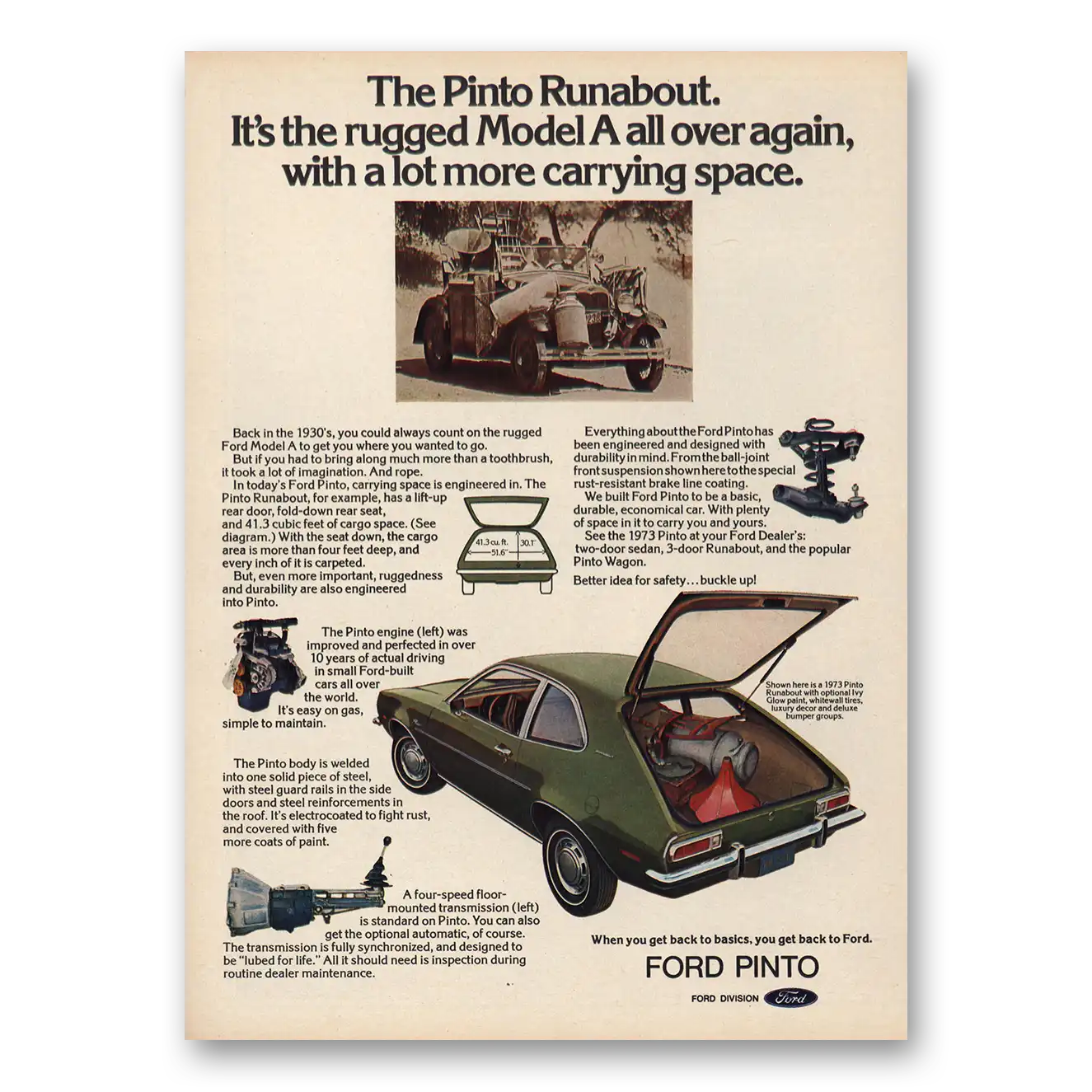 1973 Ford Pinto Runabout Rugged Model A Vintage Magazine Print Ad