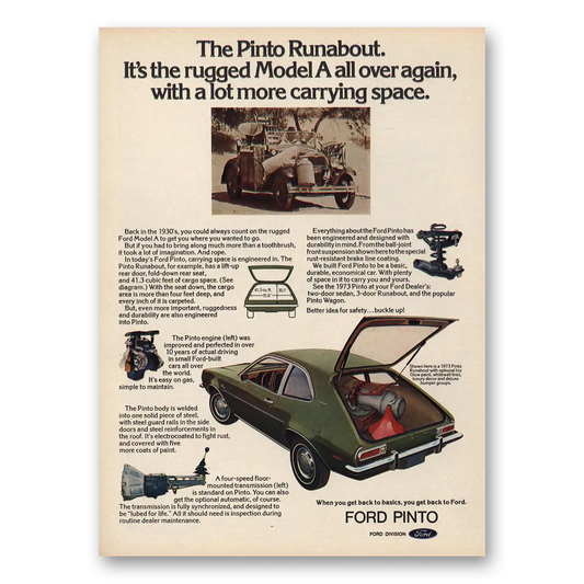 1973 Ford Pinto Runabout Rugged Model A Vintage Magazine Print Ad