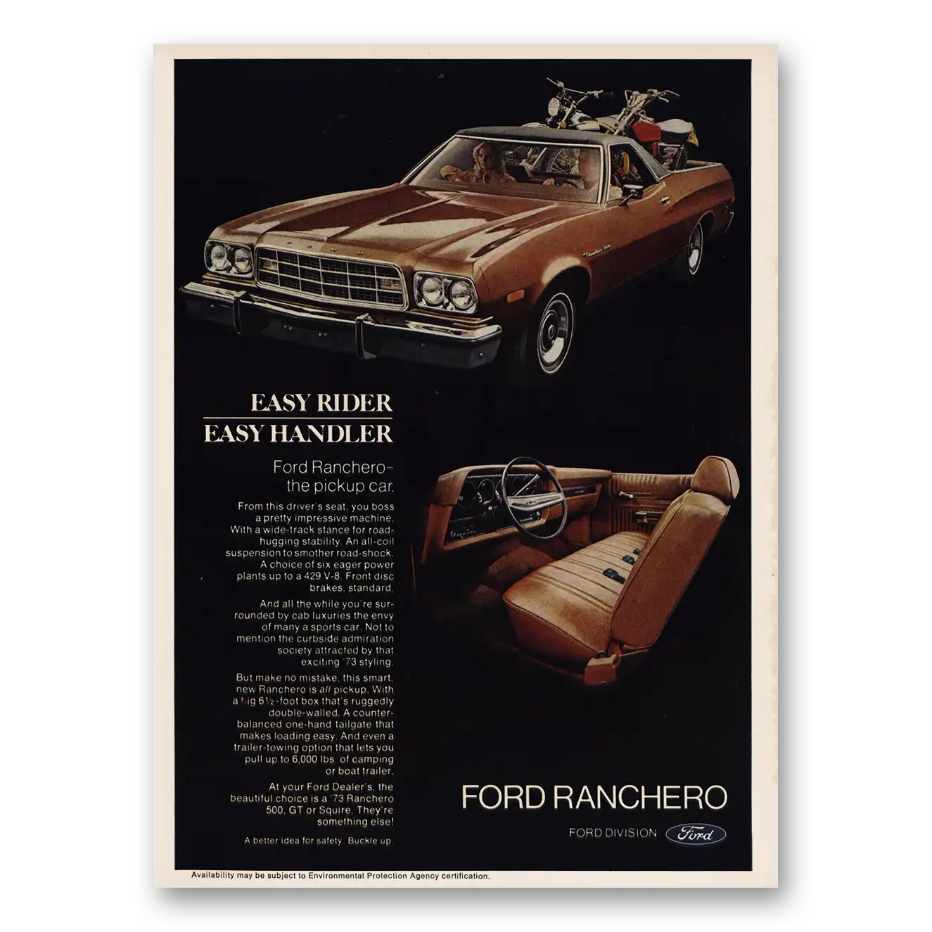 1973 Ford Ranchero Easy Rider Easy Handler Vintage Magazine Print Ad