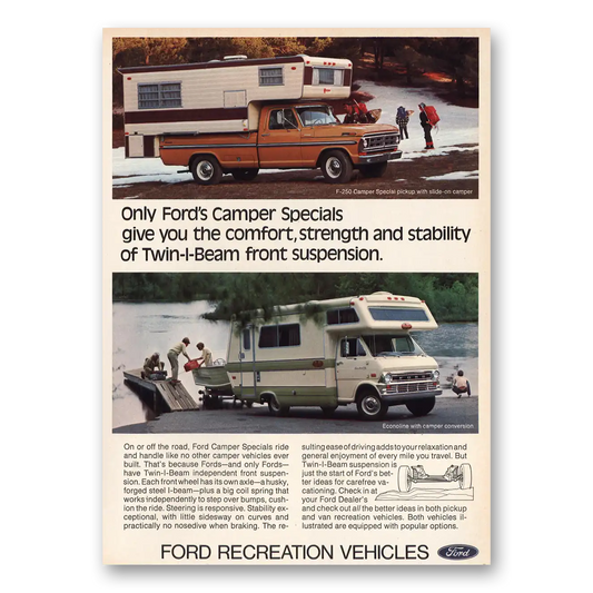 1973 Ford Camper Twin I Beam Front Suspension Vintage Magazine Print Ad