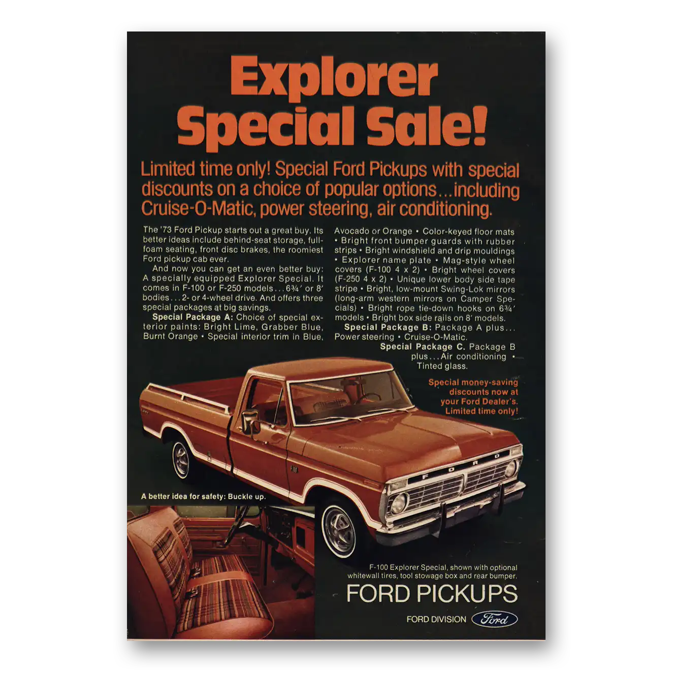 1973 Ford Pickup Explorer Special Sale Vintage Magazine Print Ad