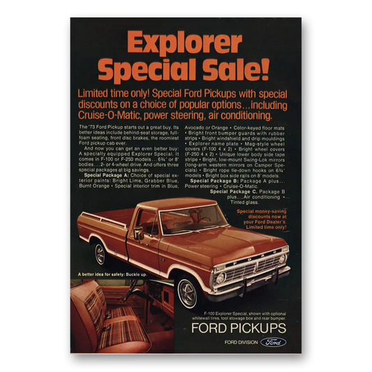 1973 Ford Pickup Explorer Special Sale Vintage Magazine Print Ad