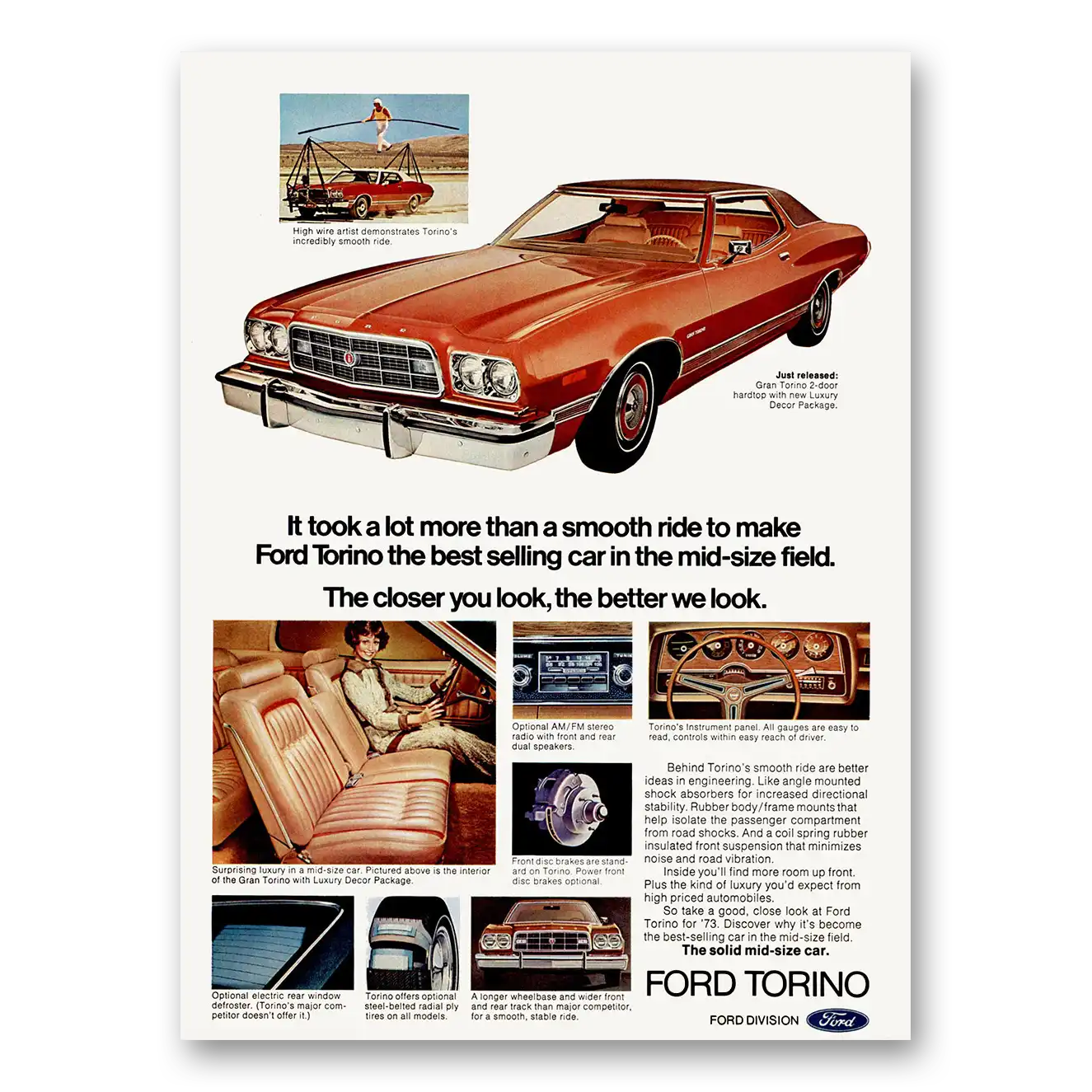 1973 Ford Torino Took a Lot More Than a Smooth Ride Vintage Magazine Print Ad