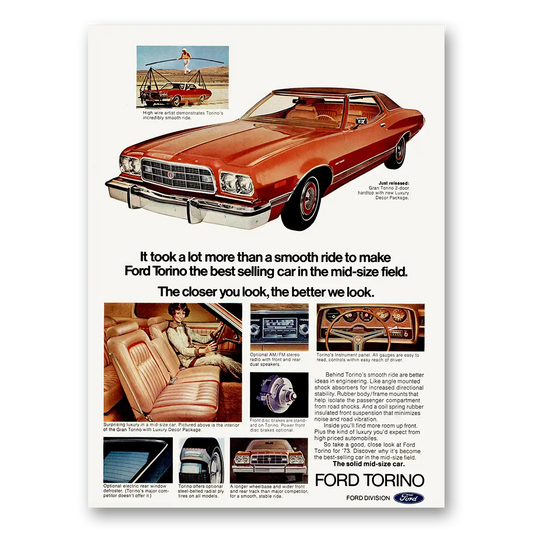 1973 Ford Torino Took a Lot More Than a Smooth Ride Vintage Magazine Print Ad