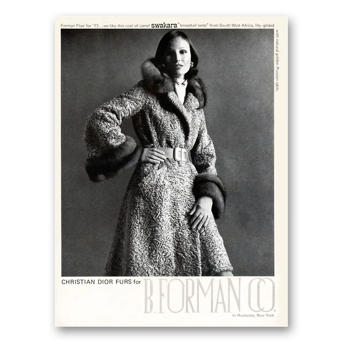 1973 B Forman Christian Dior Furs Vintage Magazine Print Ad