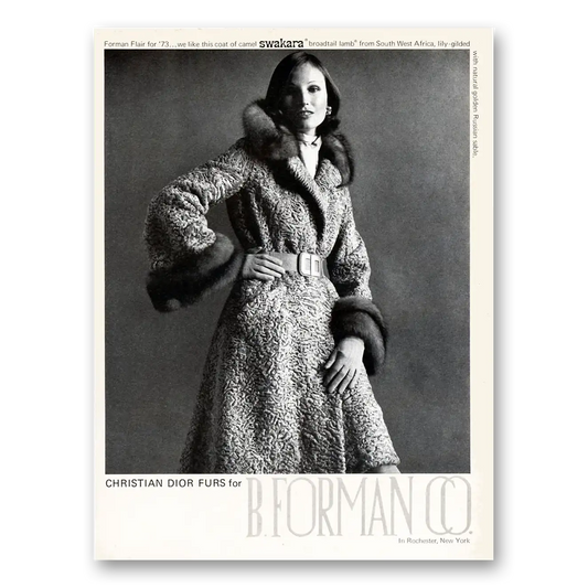 1973 B Forman Christian Dior Furs Vintage Magazine Print Ad