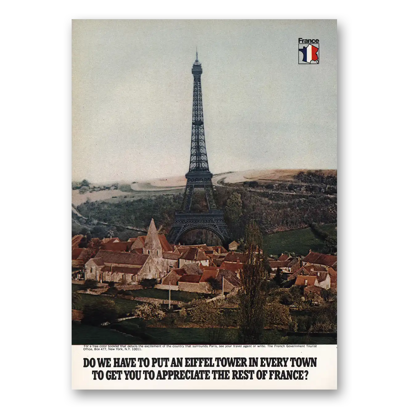 1973 France Eiffel Tower In Every Town Vintage Magazine Print Ad