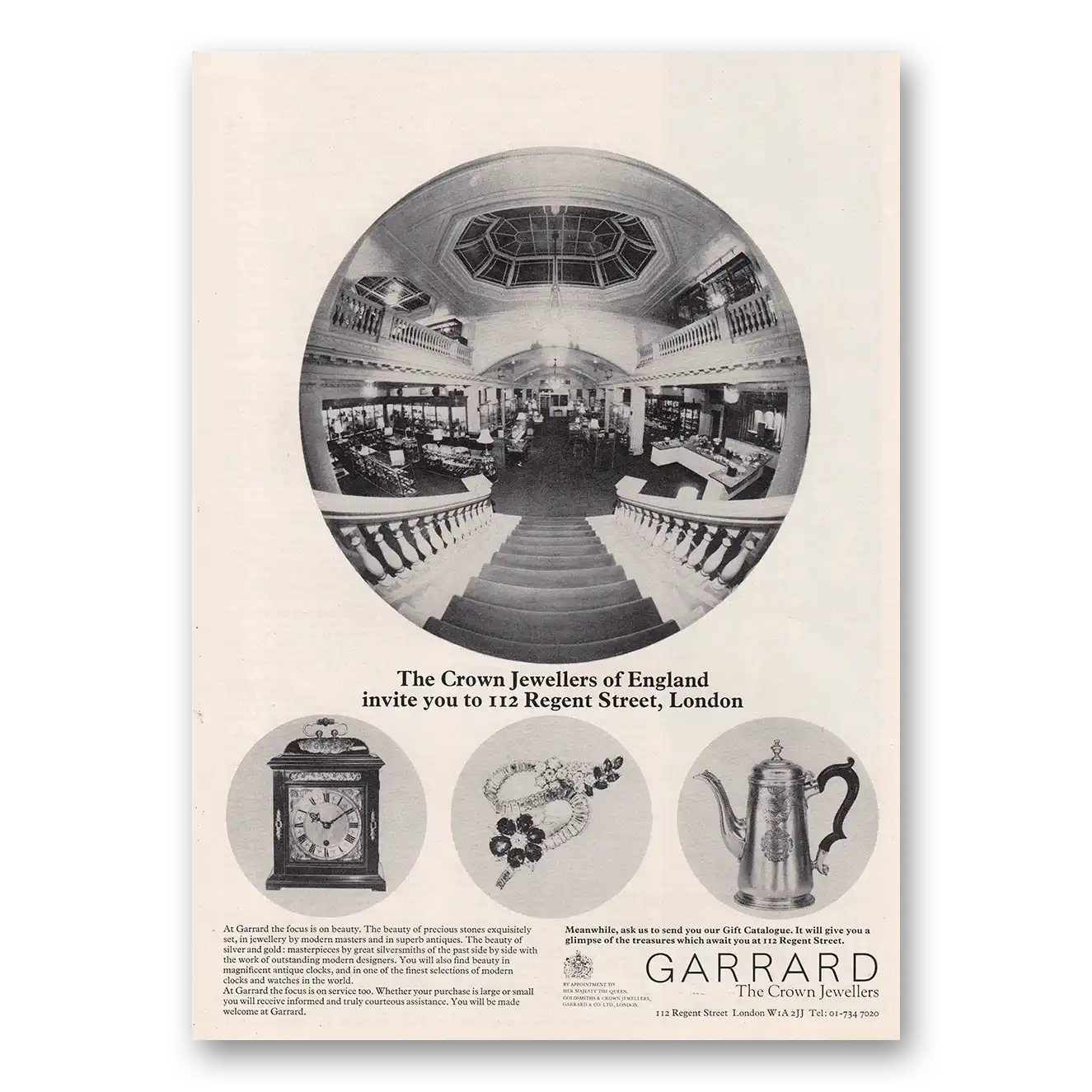 1973 Garrard Crown Jewellers of England Invite You to 112 Regent Street Vintage Magazine Print Ad