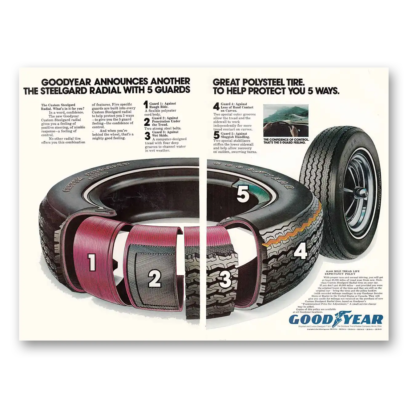 1973 Goodyear Tires Polysteel Tire Vintage Magazine Print Ad