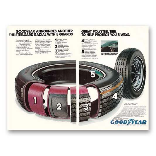 1973 Goodyear Tires Polysteel Tire Vintage Magazine Print Ad