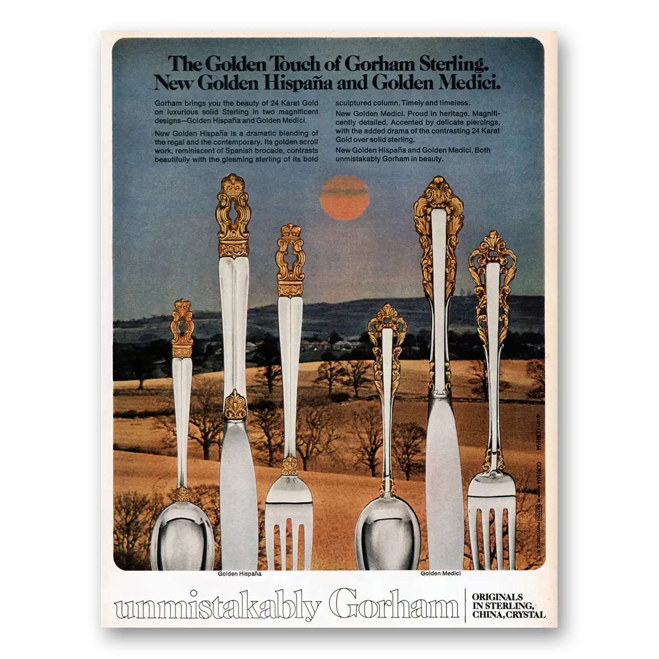 1973 Gorham Silver Golden Hispana Medici Vintage Magazine Print Ad