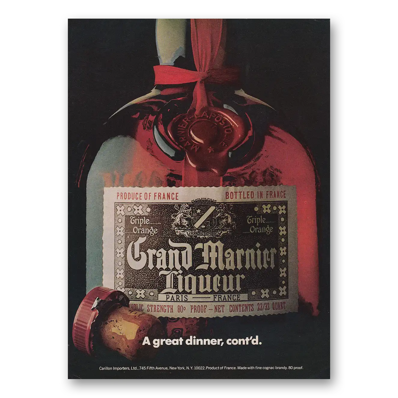 1973 Grand Marnier Great Dinner Cont'd Vintage Magazine Print Ad