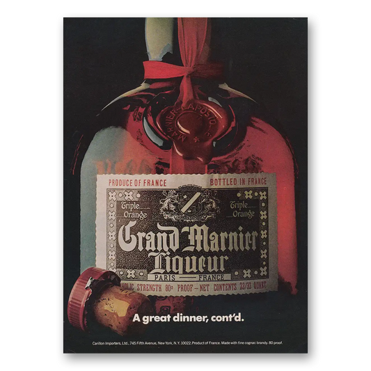 1973 Grand Marnier Great Dinner Cont'd Vintage Magazine Print Ad