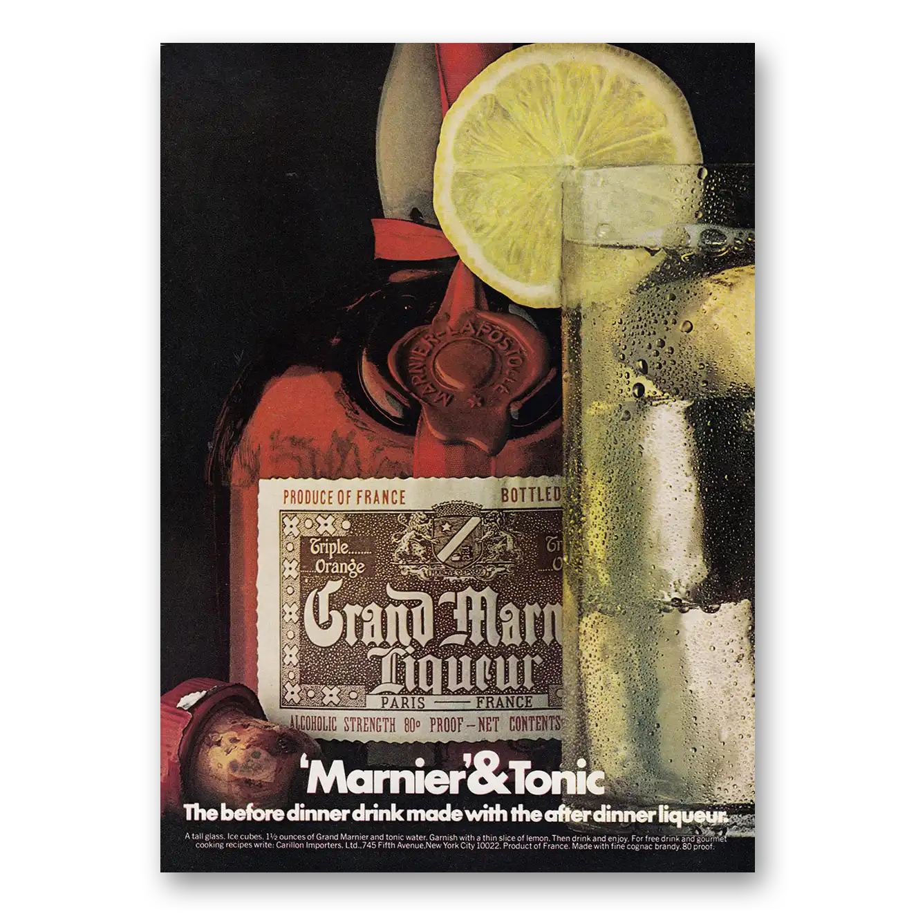 1973 Grand Marnier Marnier & Tonic Before Dinner Drink Vintage Magazine Print Ad