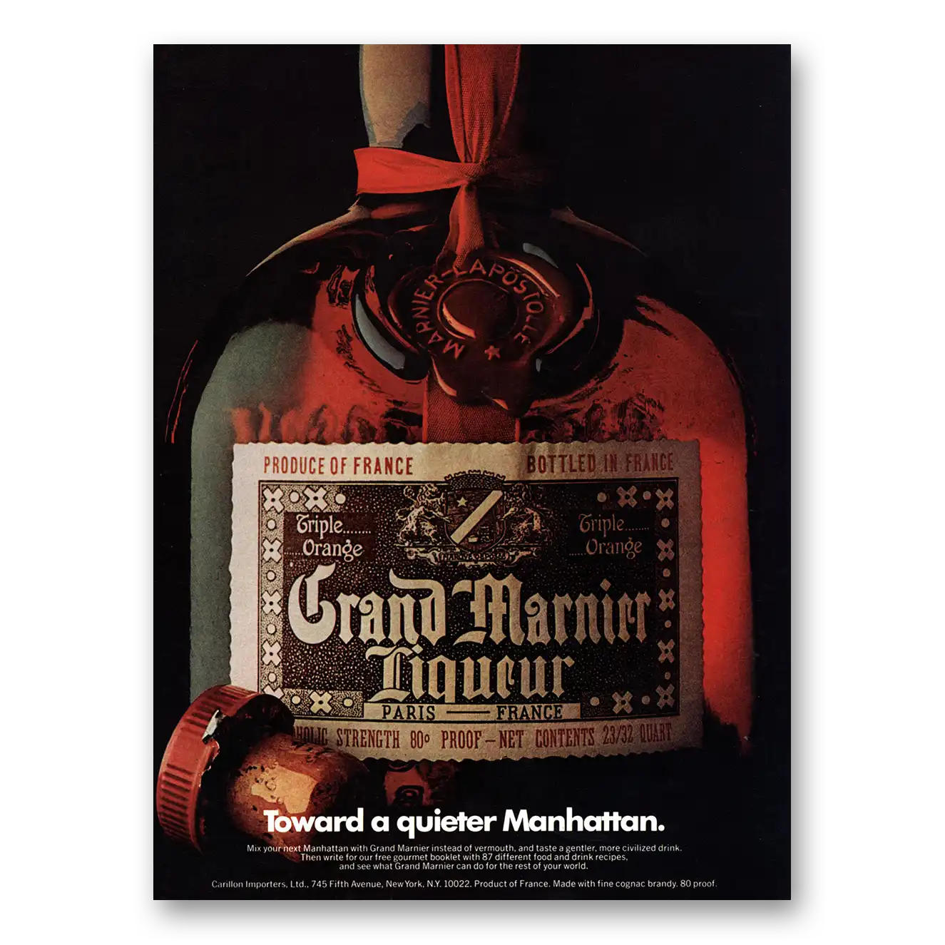 1973 Grand Marnier Toward a Quieter Manhattan Vintage Magazine Print Ad