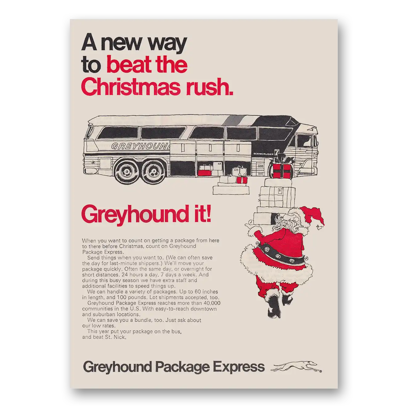 1973 Greyhound Package Express Beat the Christmas Rush Vintage Magazine Print Ad