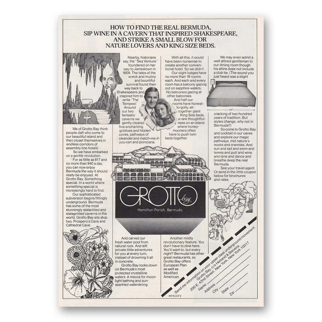 1973 Grotto Bay Bermuda Find the Real Bermuda Vintage Magazine Print Ad