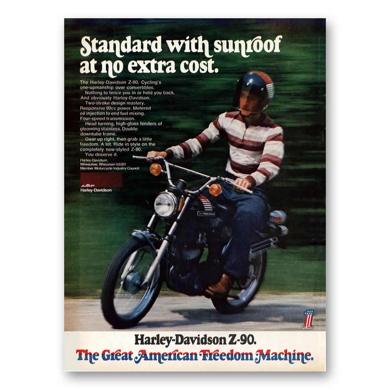 1973 Harley Davidson Z90 Standard With Sunroof Vintage Magazine Print Ad