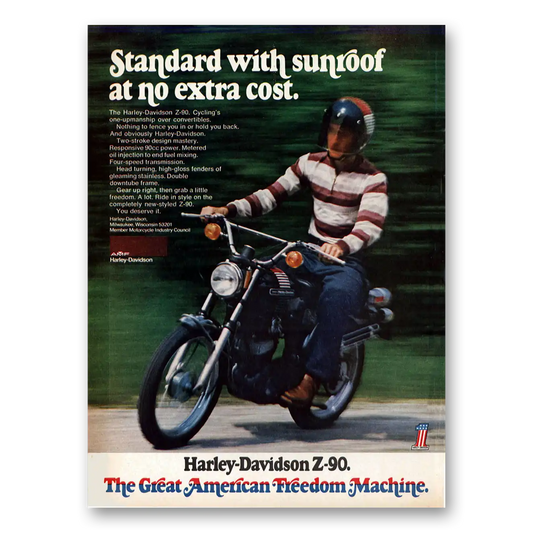 1973 Harley Davidson Z90 Standard With Sunroof Vintage Magazine Print Ad