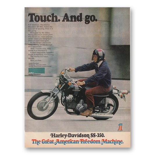 1973 Harley Davidson Touch And Go Vintage Magazine Print Ad