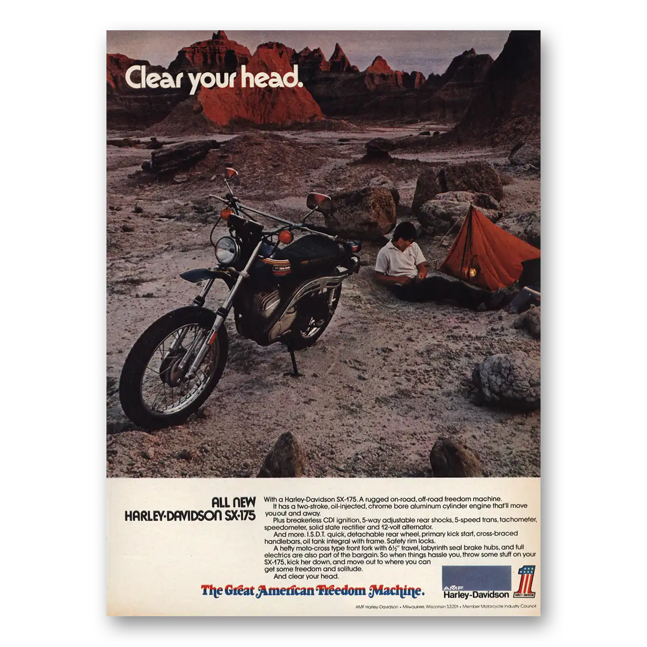 1973 Harley Davidson Clear Your Head Vintage Magazine Print Ad