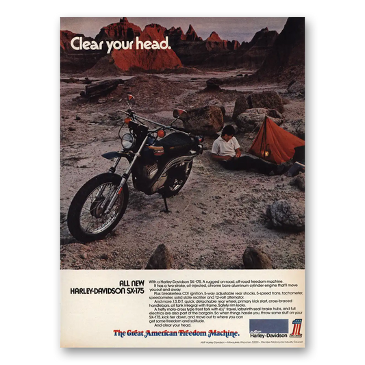 1973 Harley Davidson Clear Your Head Vintage Magazine Print Ad