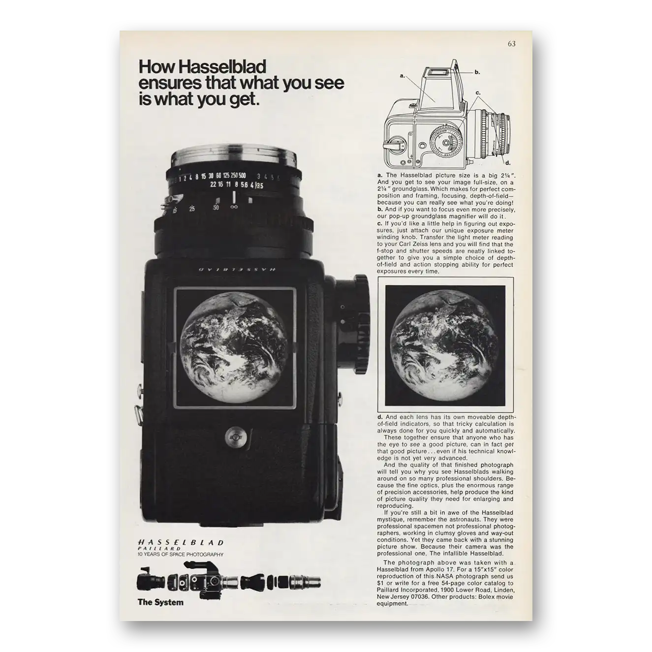 1973 Hasselblad Camera What You See Is What You Get Vintage Magazine Print Ad