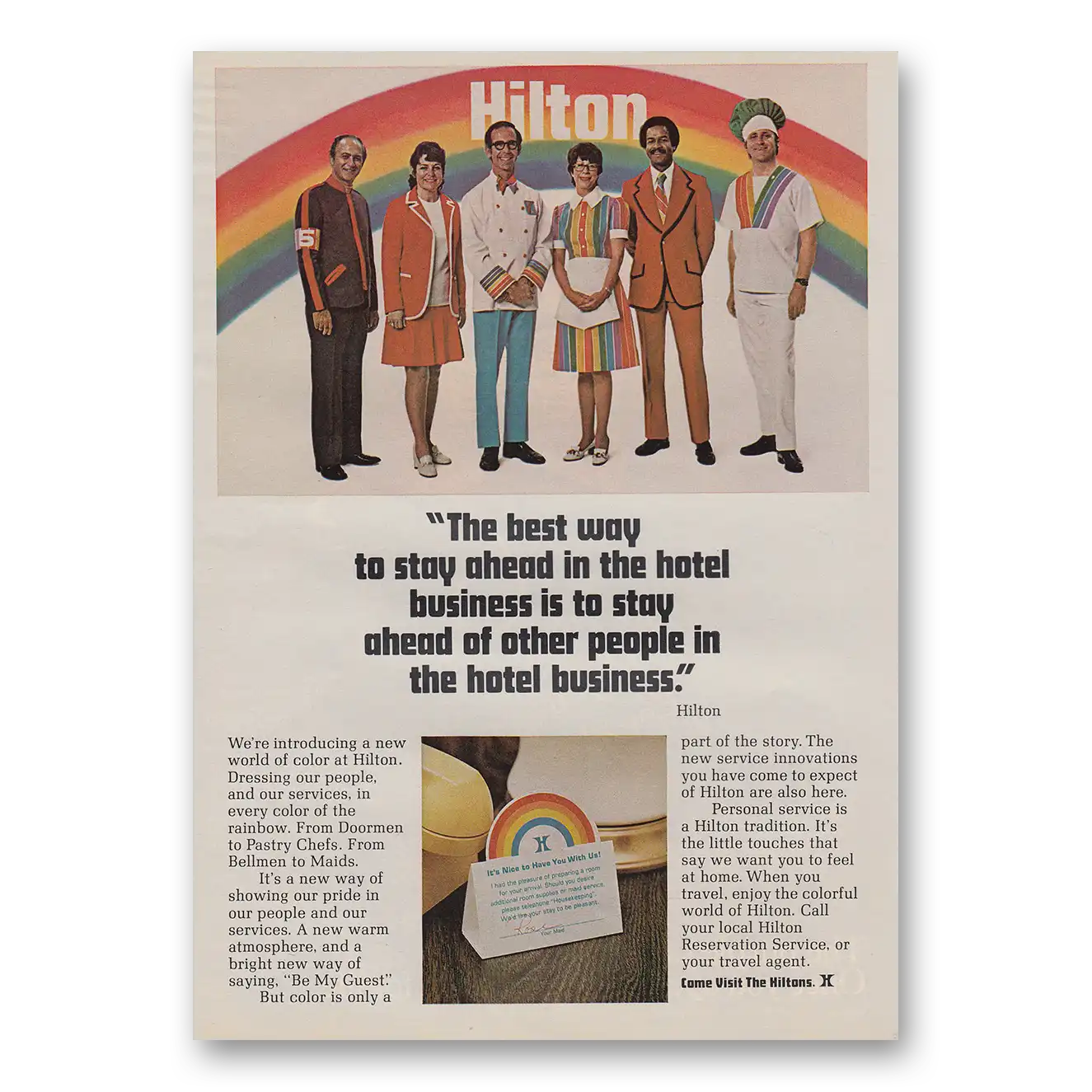 1973 Hilton Hotels Best Way to Stay Ahead Vintage Magazine Print Ad