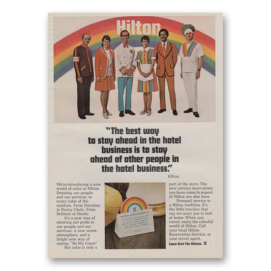 1973 Hilton Hotels Best Way to Stay Ahead Vintage Magazine Print Ad