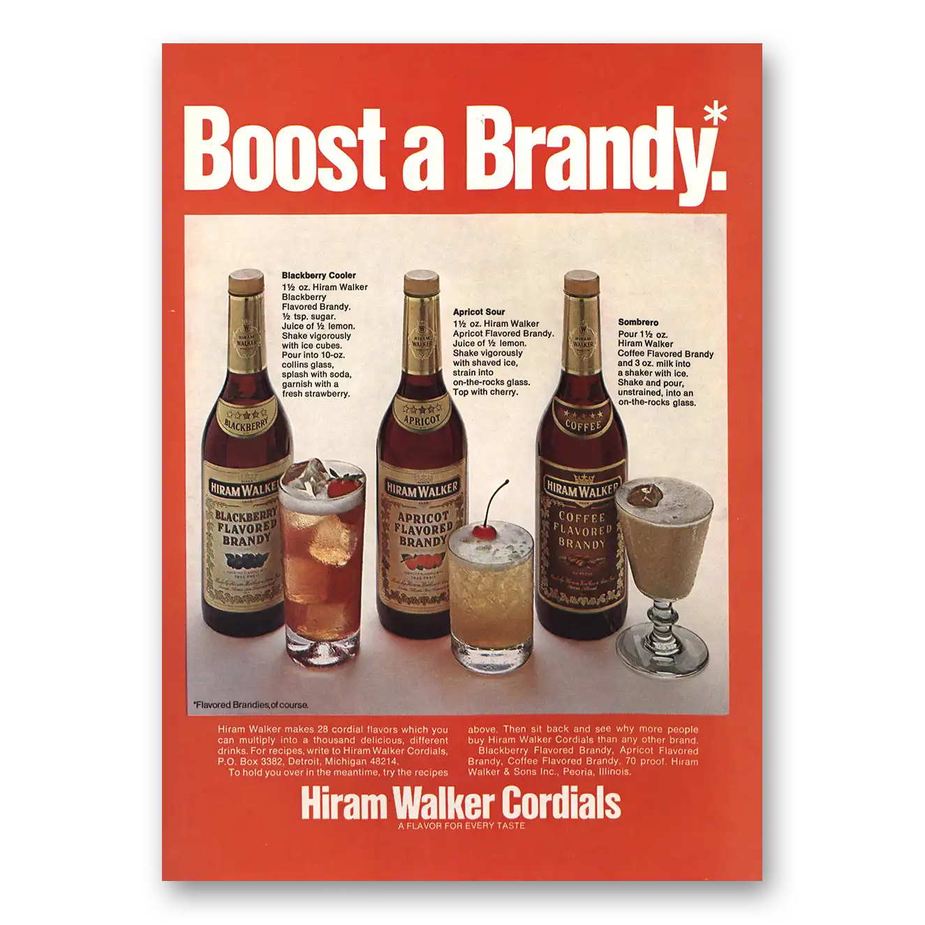 1973 Hiram Walker Cordials Boost a Brandy Vintage Magazine Print Ad