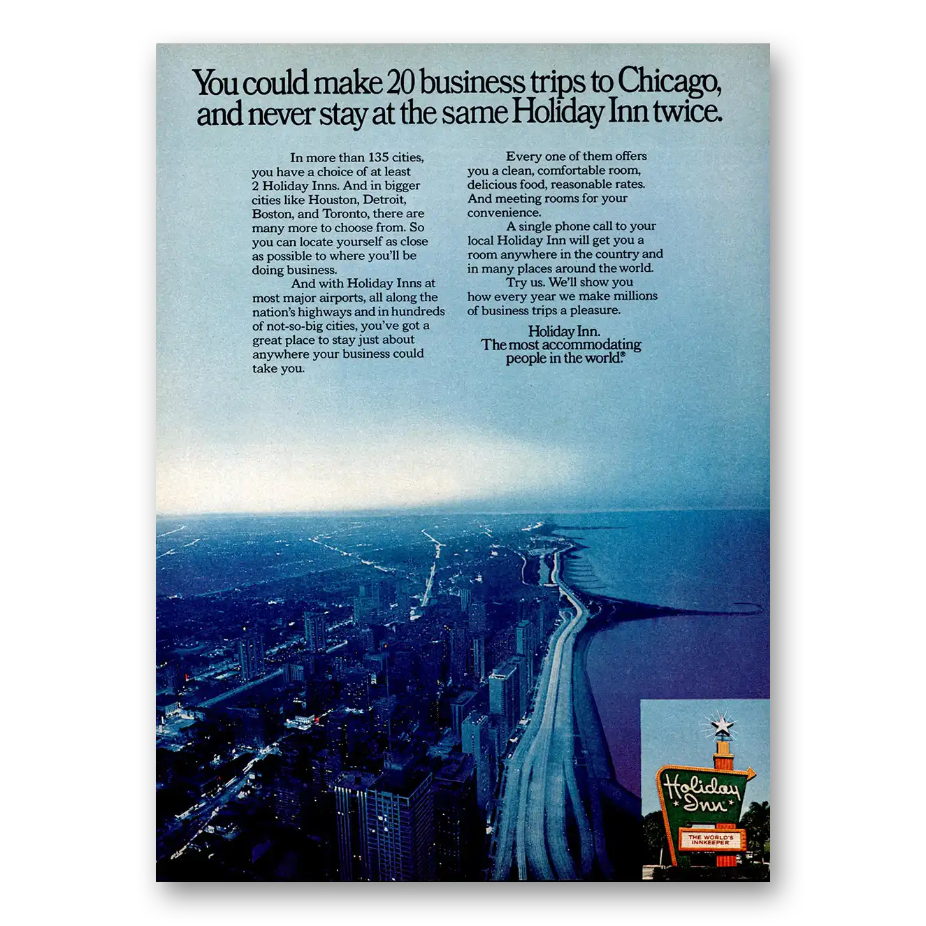 1973 Holiday Inn Business Trips to Chicago Vintage Magazine Print Ad