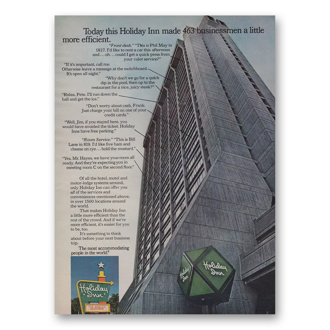 1973 Holiday Inn Made 403 Businessmen a Little More Efficient Vintage Magazine Print Ad