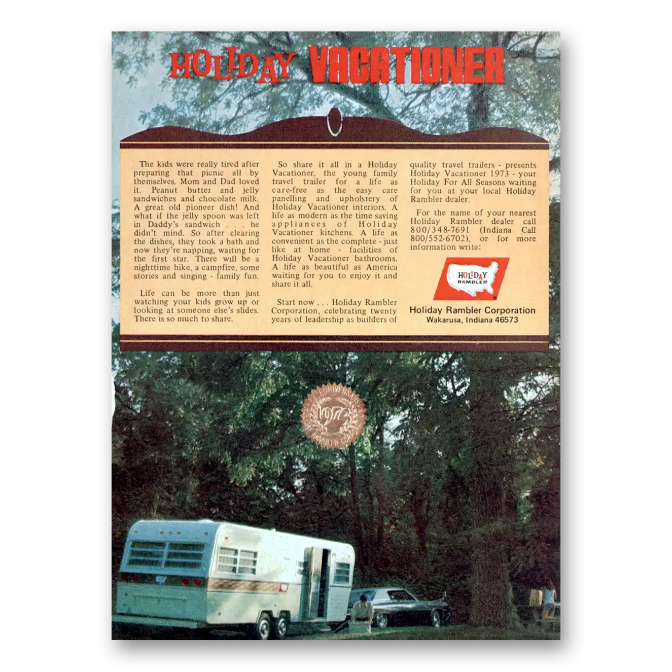 1973 Holiday Rambler Holiday Vacationer The Kids Were Really Tired Vintage Magazine Print Ad