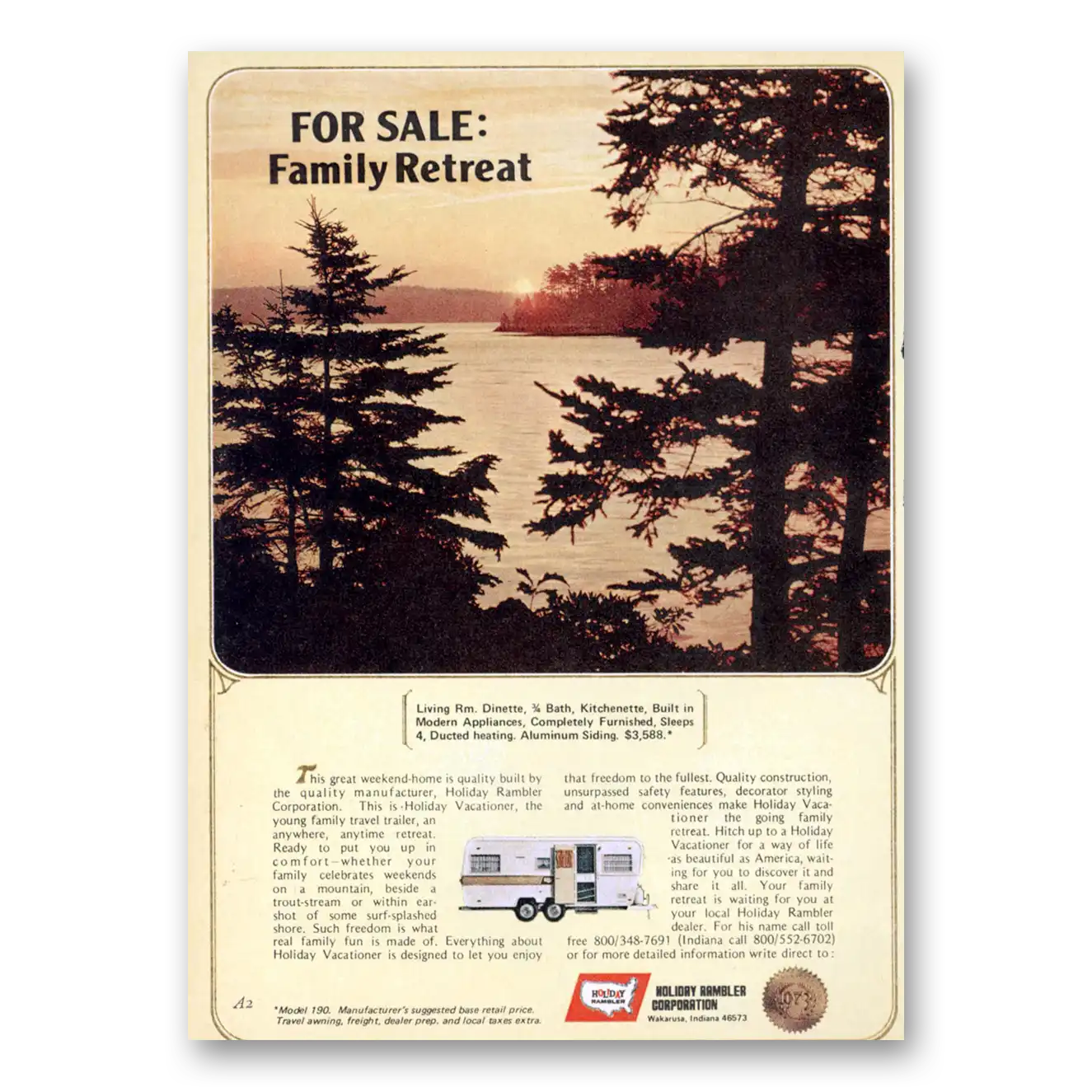 1973 Holiday Rambler For Sale Family Retreat Vintage Magazine Print Ad