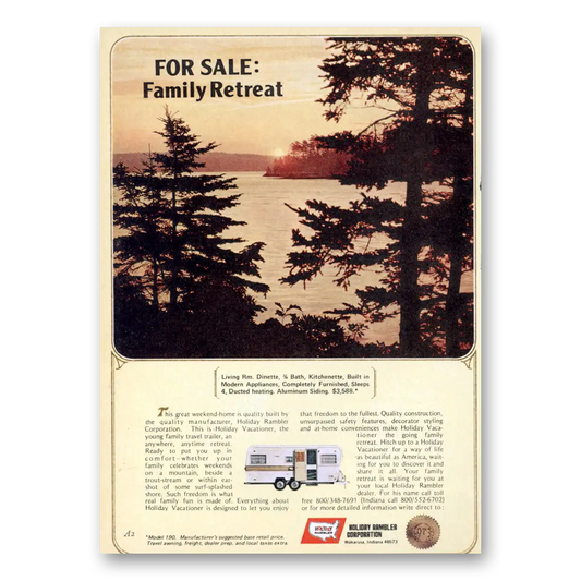 1973 Holiday Rambler For Sale Family Retreat Vintage Magazine Print Ad