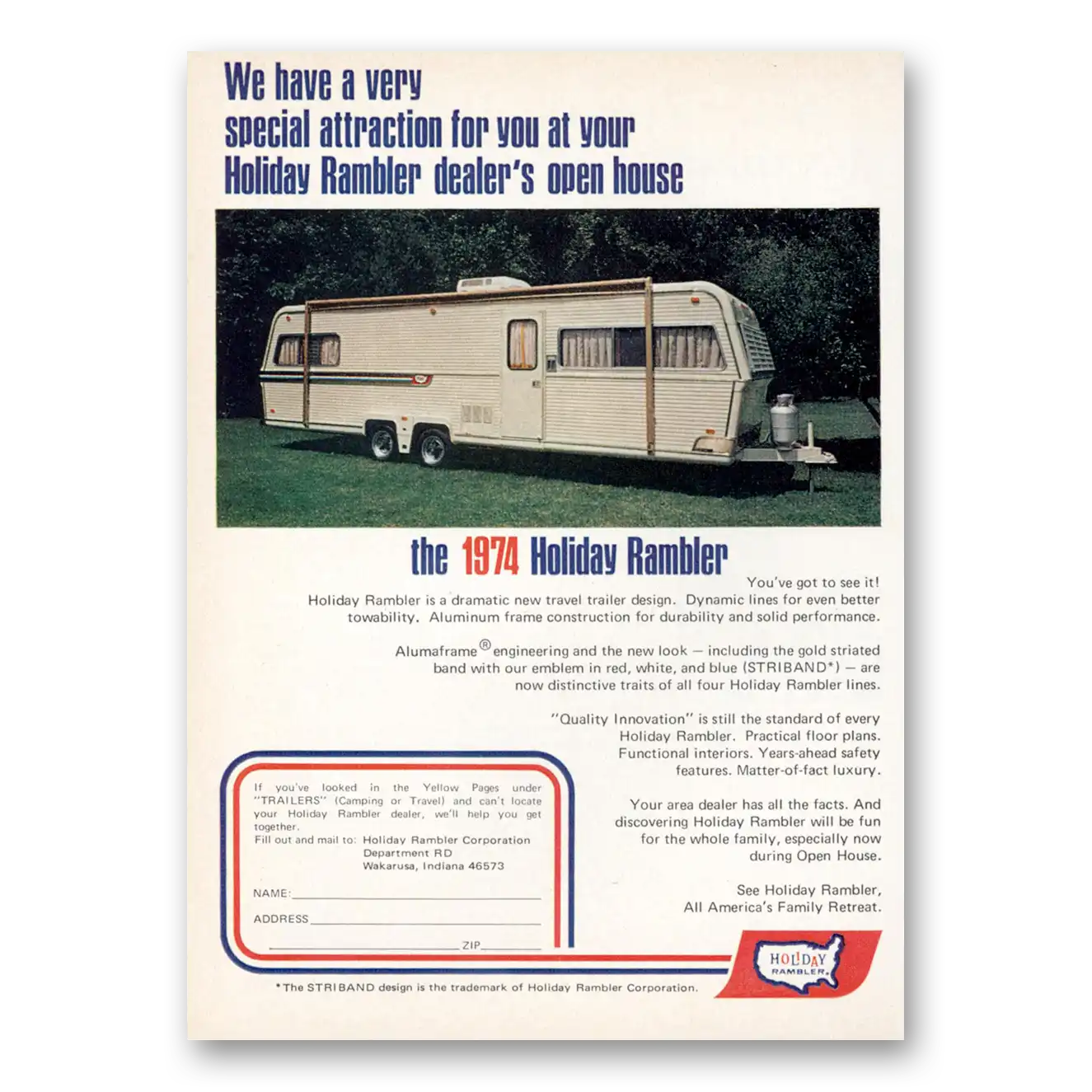 1973 Holiday Rambler Very Special Attraction Vintage Magazine Print Ad