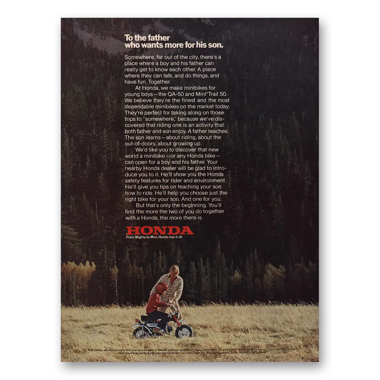 1973 Honda Motorcycle Minibikes Father Who Wants More For His Son Vintage Magazine Print Ad