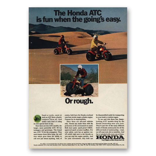 1973 Honda ATC Fun When Goings Easy or Rough Vintage Magazine Print Ad