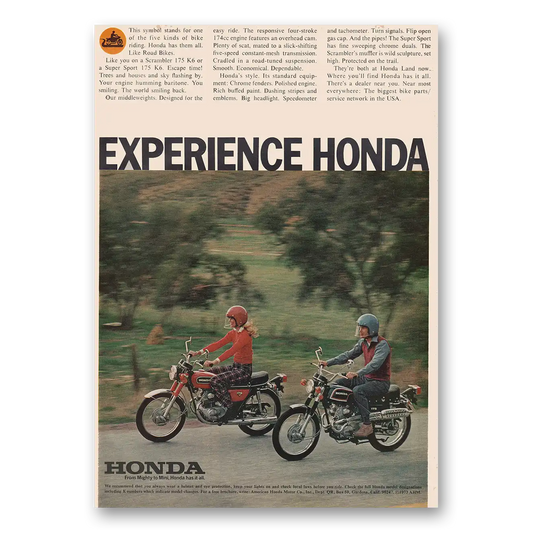 1973 Honda Motorcycle Experience Vintage Magazine Print Ad