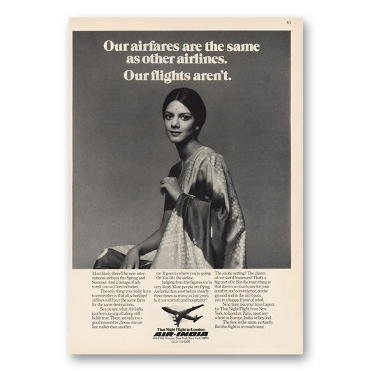 1973 Air India Airfares Same As Other Airlines Vintage Magazine Print Ad