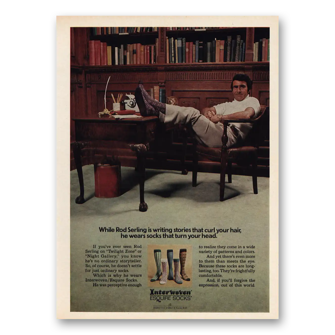 1973 Interwoven Socks Esquire Socks While Rod Serling Is Writing Stories Vintage Magazine Print Ad