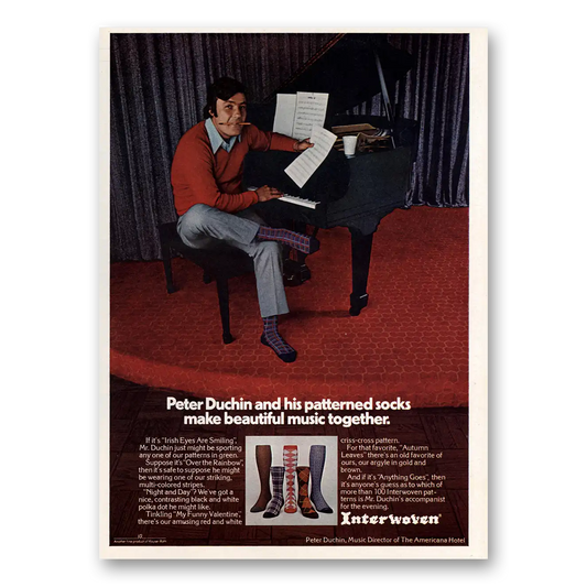 1973 Interwoven Socks Peter Duchin and His Patterned Socks Vintage Magazine Print Ad