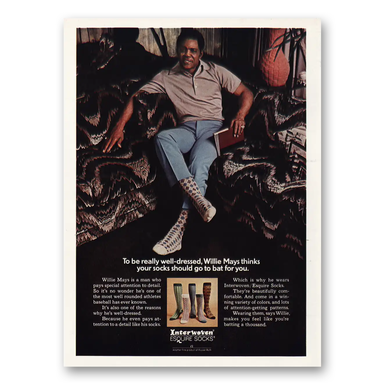 1973 Interwoven Socks Willie Mays Vintage Magazine Print Ad