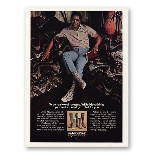 1973 Interwoven Socks Willie Mays Vintage Magazine Print Ad