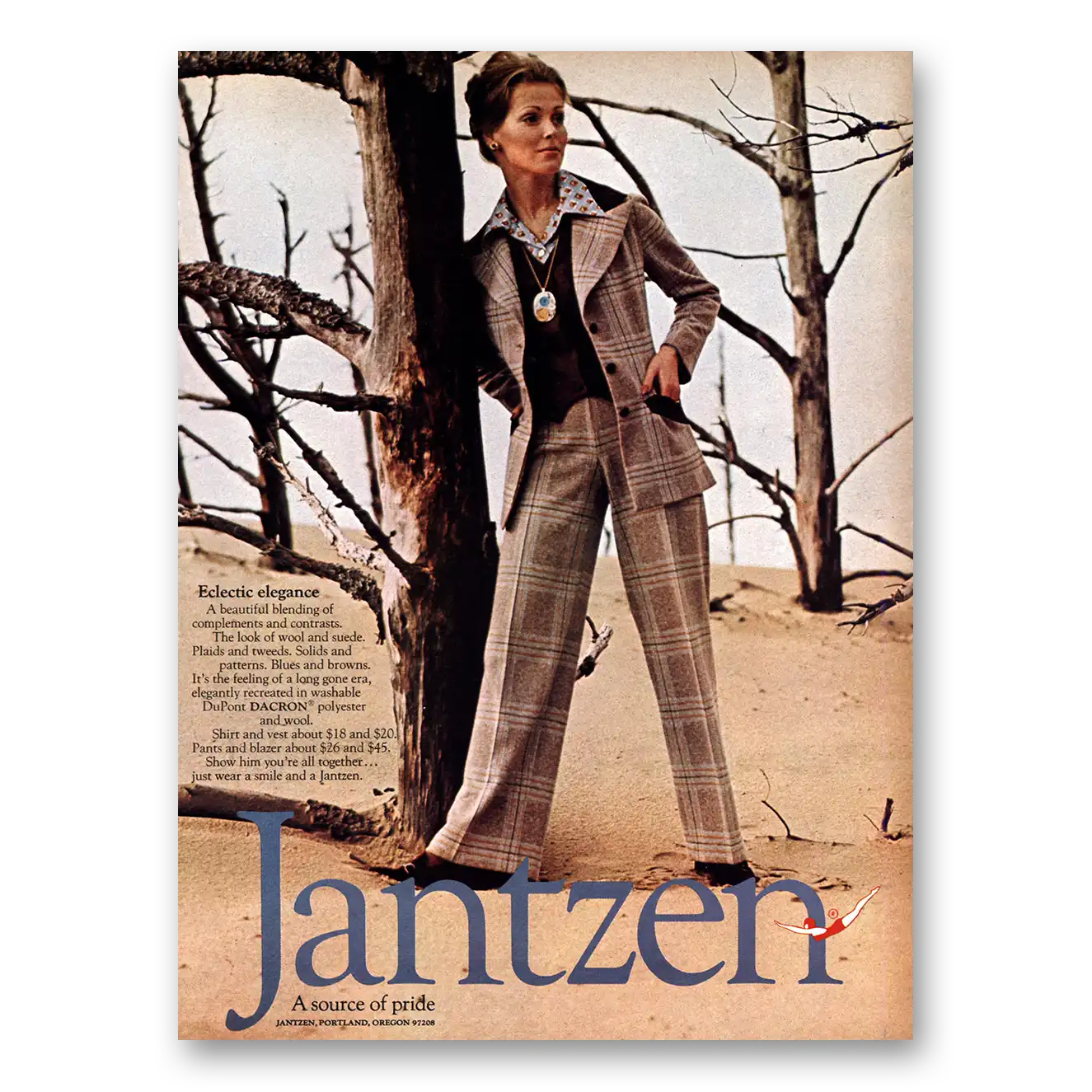 1973 Jantzen Eclectic Elegance Vintage Magazine Print Ad