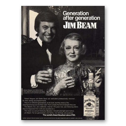 1973 Jim Beam Whiskey Robert Wagner Bette Davis Vintage Magazine Print Ad