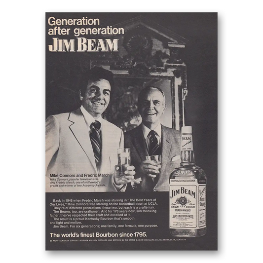 1973 Jim Beam Mike Connors and Fredric March Vintage Magazine Print Ad