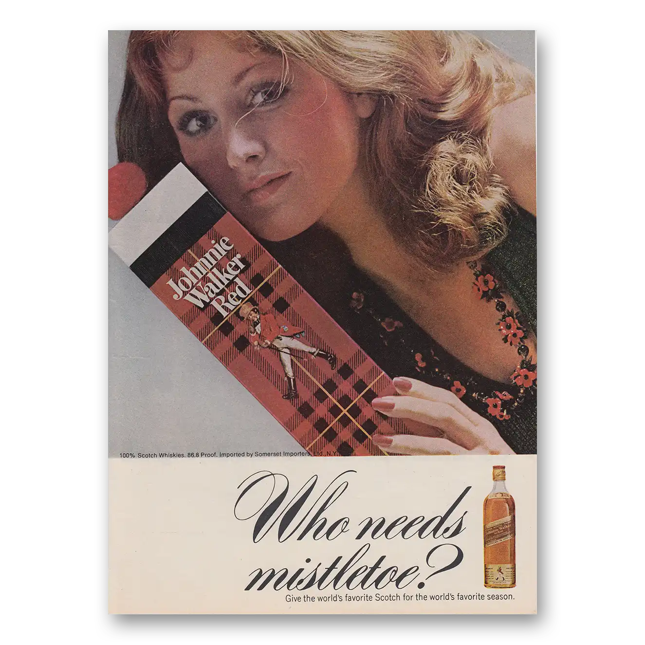 1973 Johnnie Walker Red Label Who Needs Mistletoe Vintage Magazine Print Ad