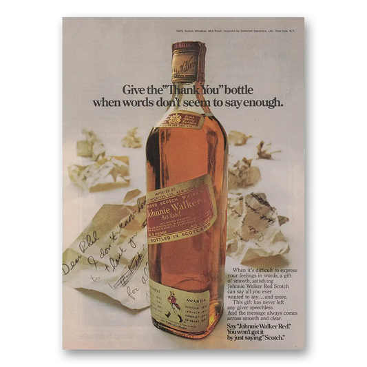 1973 Johnnie Walker Red Label Give the Thank You Bottle Vintage Magazine Print Ad