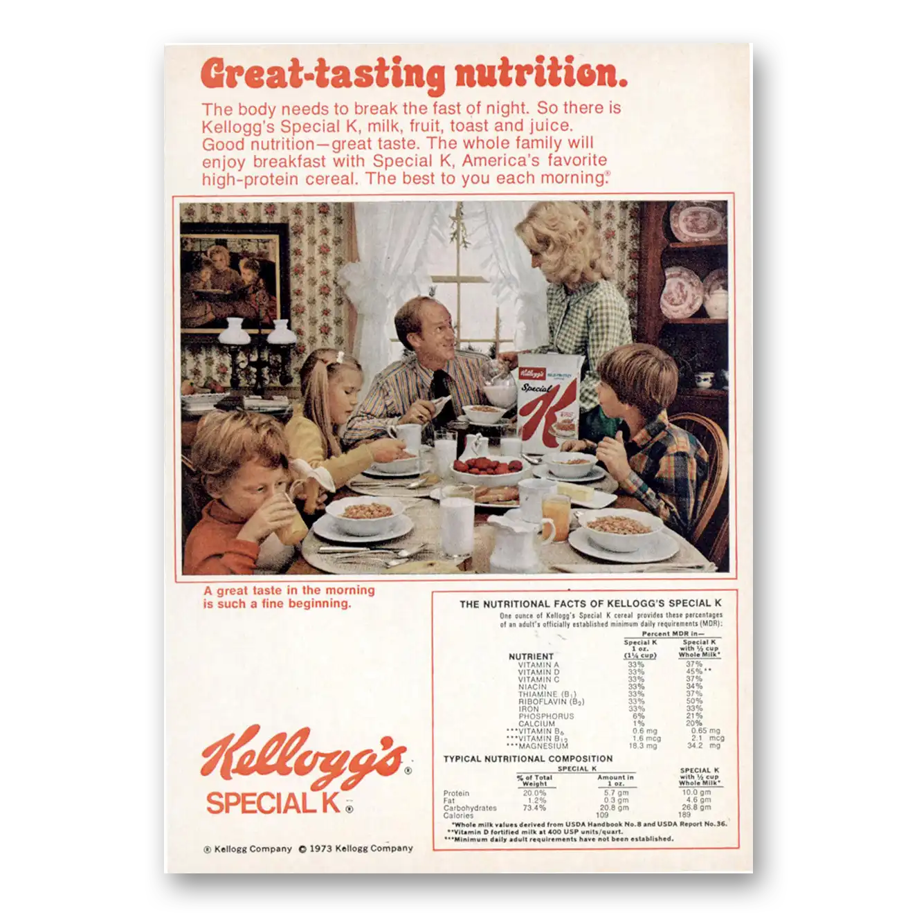 1973 Kelloggs Special K Great Tasting Nutrition Vintage Magazine Print Ad